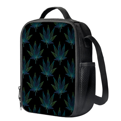 Blue And Green Weed Leaf Pattern Print Crossbody Lunch Bag