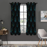 Blue And Green Weed Leaf Pattern Print Curtain
