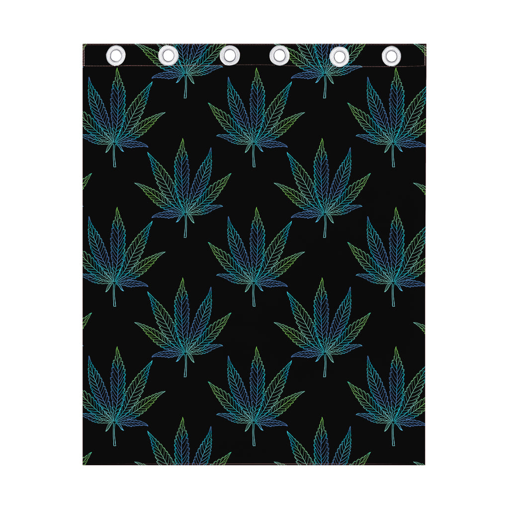 Blue And Green Weed Leaf Pattern Print Curtain