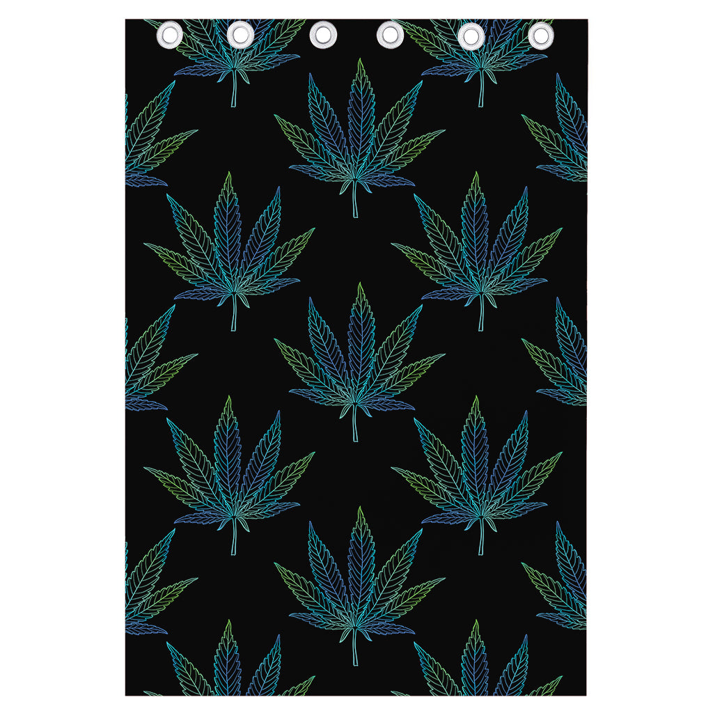 Blue And Green Weed Leaf Pattern Print Curtain