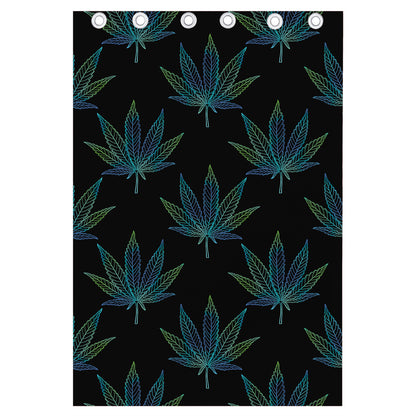 Blue And Green Weed Leaf Pattern Print Curtain