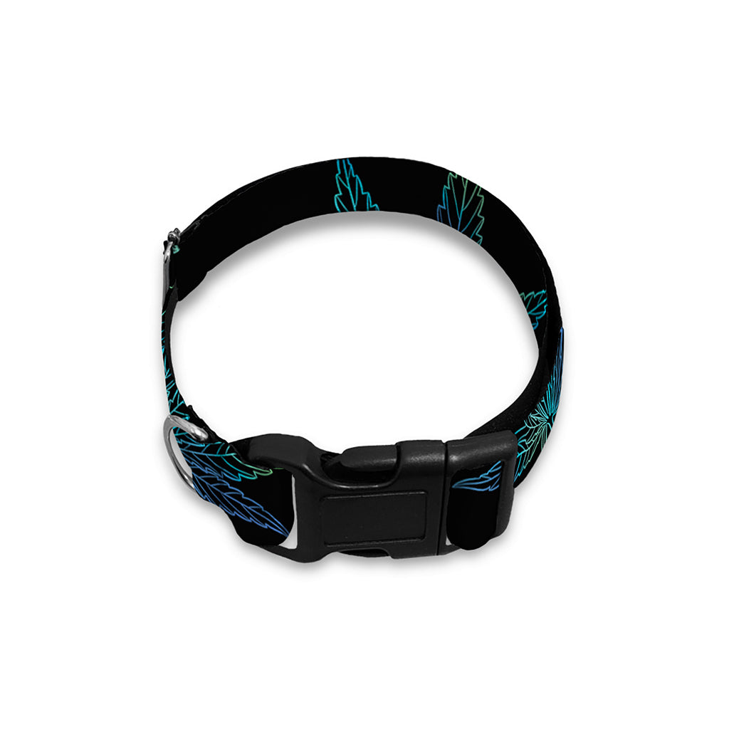 Blue And Green Weed Leaf Pattern Print Dog Collar