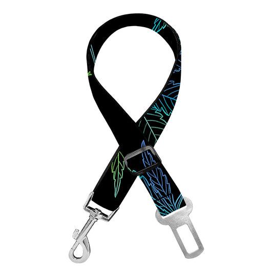 Blue And Green Weed Leaf Pattern Print Dog Seat Belt