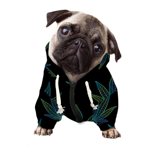 Blue And Green Weed Leaf Pattern Print Dog Zip Up Hoodie