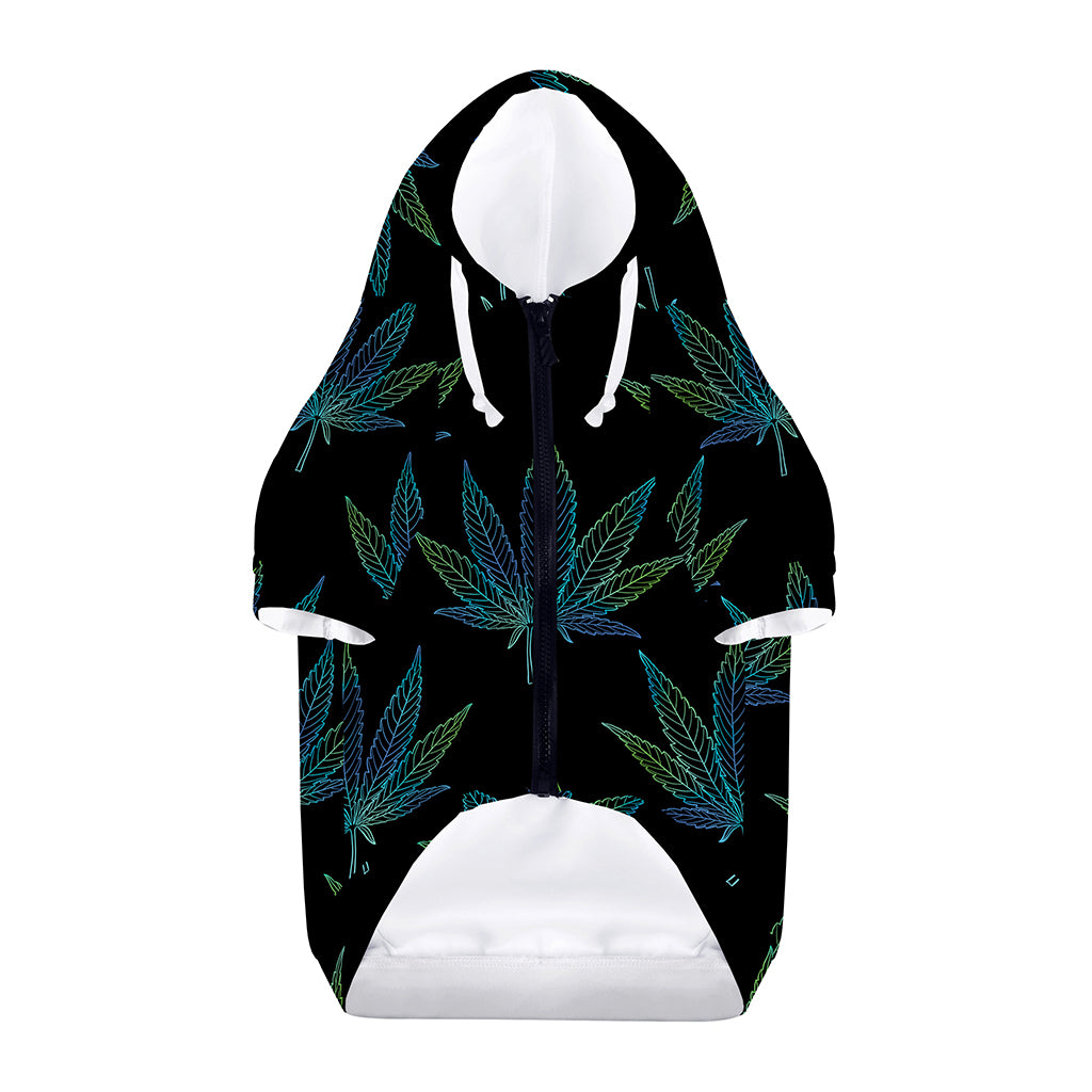 Blue And Green Weed Leaf Pattern Print Dog Zip Up Hoodie