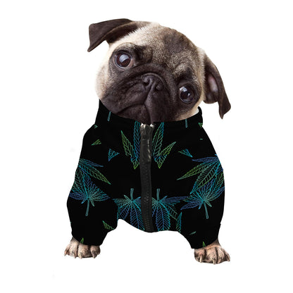 Blue And Green Weed Leaf Pattern Print Dog Zip Up Jacket