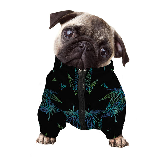 Blue And Green Weed Leaf Pattern Print Dog Zip Up Jacket