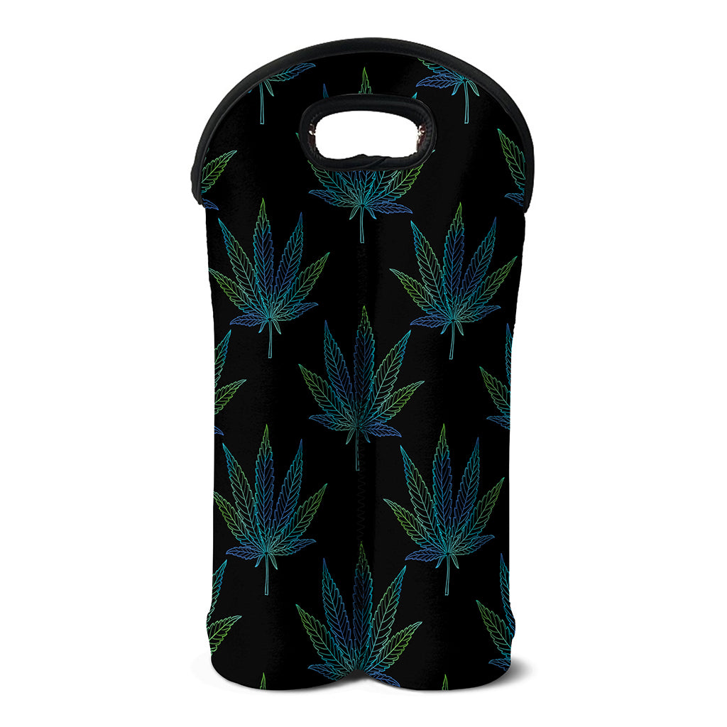 Blue And Green Weed Leaf Pattern Print Double Neoprene Wine Tote