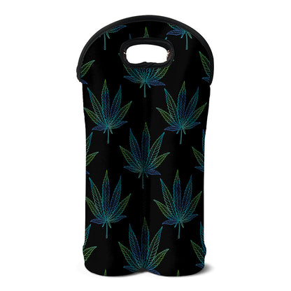 Blue And Green Weed Leaf Pattern Print Double Neoprene Wine Tote
