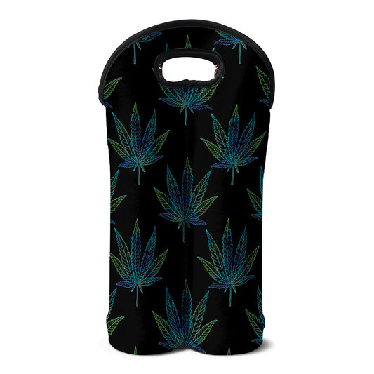 Blue And Green Weed Leaf Pattern Print Double Neoprene Wine Tote