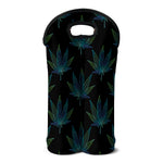 Blue And Green Weed Leaf Pattern Print Double Neoprene Wine Tote
