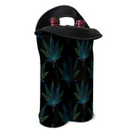 Blue And Green Weed Leaf Pattern Print Double Neoprene Wine Tote
