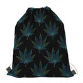 Blue And Green Weed Leaf Pattern Print Drawstring Bag