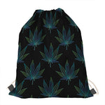 Blue And Green Weed Leaf Pattern Print Drawstring Bag