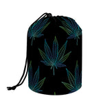 Blue And Green Weed Leaf Pattern Print Drawstring Makeup Bag