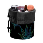 Blue And Green Weed Leaf Pattern Print Drawstring Makeup Bag