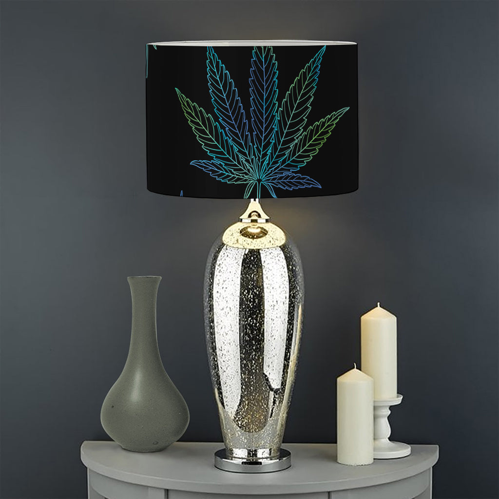 Blue And Green Weed Leaf Pattern Print Drum Lamp Shade