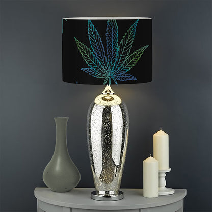 Blue And Green Weed Leaf Pattern Print Drum Lamp Shade