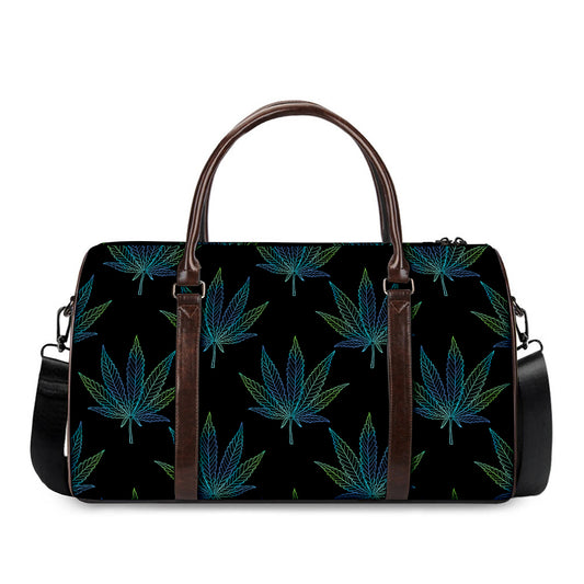 Blue And Green Weed Leaf Pattern Print Duffle Bag
