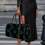 Blue And Green Weed Leaf Pattern Print Duffle Bag