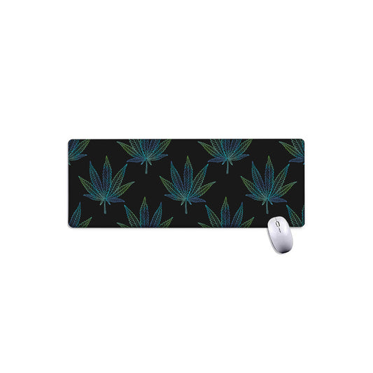 Blue And Green Weed Leaf Pattern Print Extended Mouse Pad