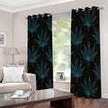 Blue And Green Weed Leaf Pattern Print Extra Wide Grommet Curtains