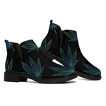 Blue And Green Weed Leaf Pattern Print Flat Ankle Boots