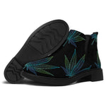 Blue And Green Weed Leaf Pattern Print Flat Ankle Boots