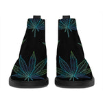 Blue And Green Weed Leaf Pattern Print Flat Ankle Boots