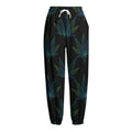 Blue And Green Weed Leaf Pattern Print Fleece Lined Knit Pants