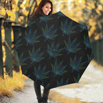 Blue And Green Weed Leaf Pattern Print Foldable Umbrella