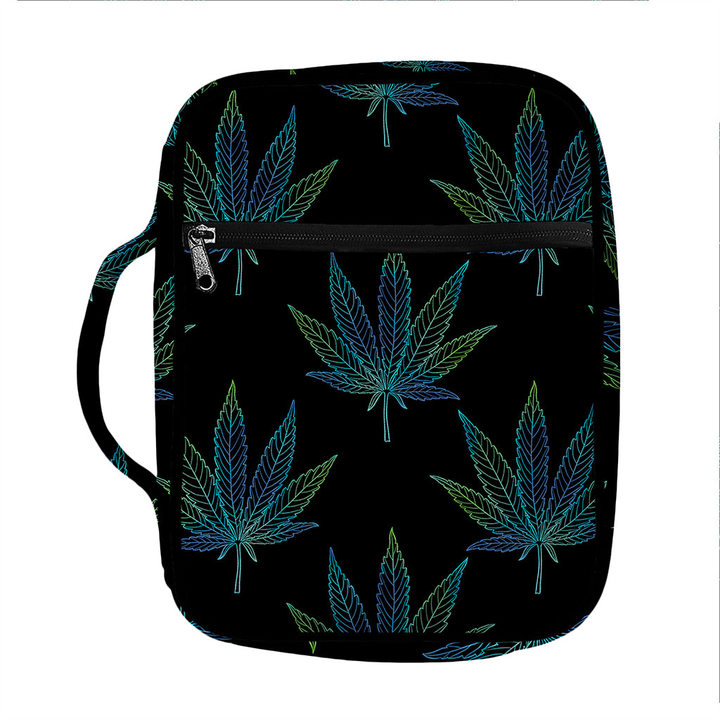 Blue And Green Weed Leaf Pattern Print Front Pocket Bible Bag