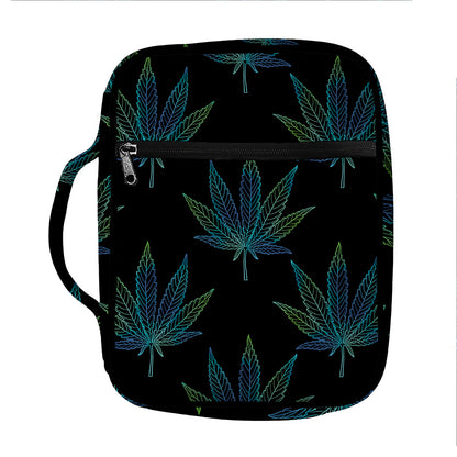 Blue And Green Weed Leaf Pattern Print Front Pocket Bible Bag