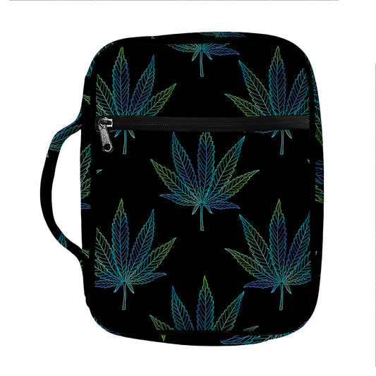 Blue And Green Weed Leaf Pattern Print Front Pocket Bible Bag