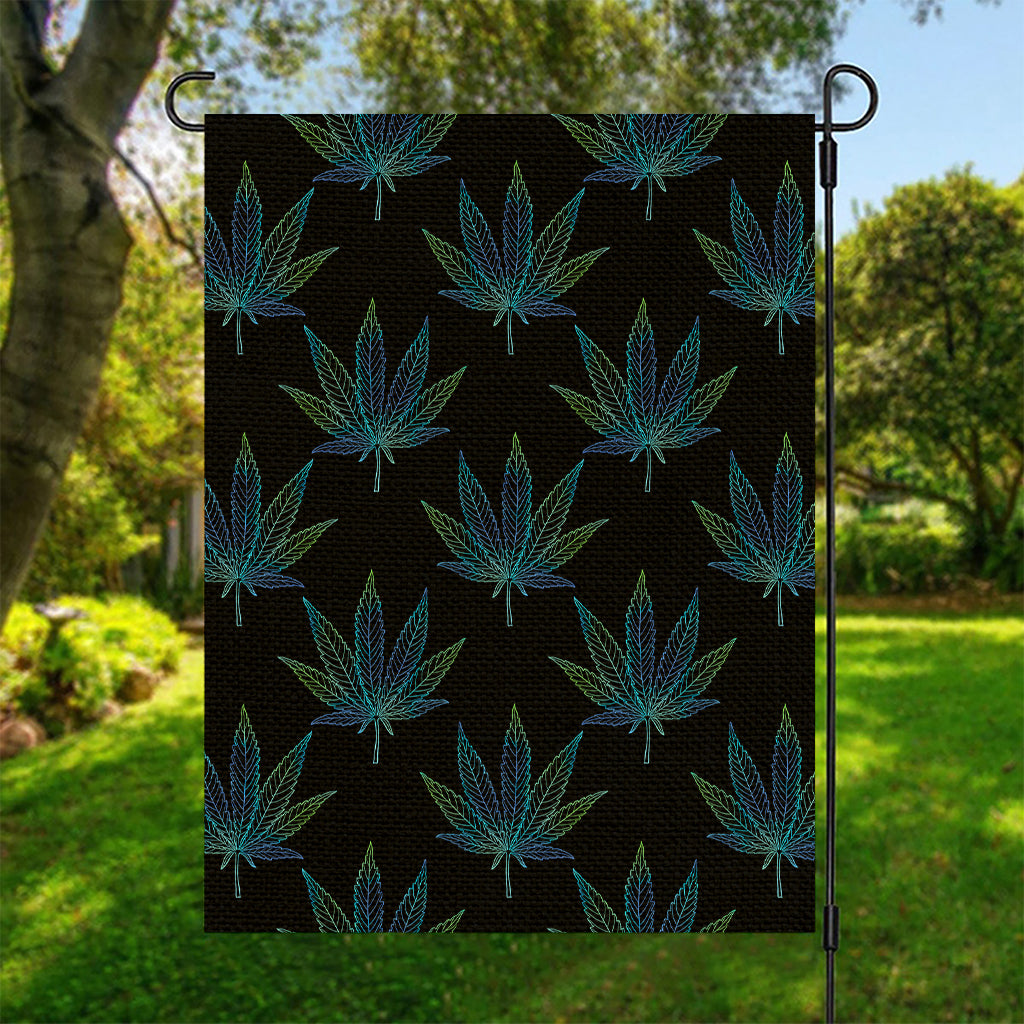 Blue And Green Weed Leaf Pattern Print Garden Flag