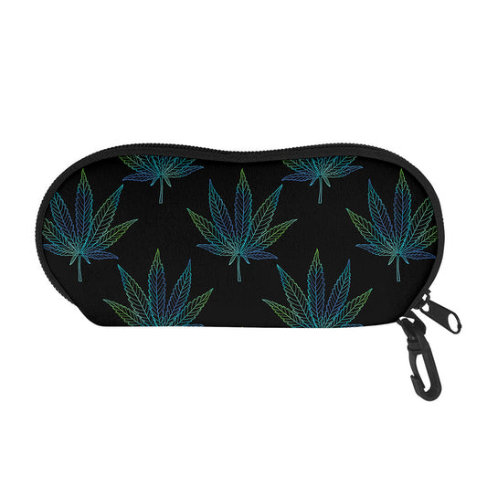 Blue And Green Weed Leaf Pattern Print Glasses Case