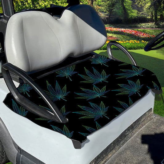 Blue And Green Weed Leaf Pattern Print Golf Cart Seat Cover
