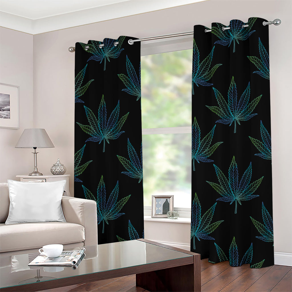 Blue And Green Weed Leaf Pattern Print Grommet Curtains