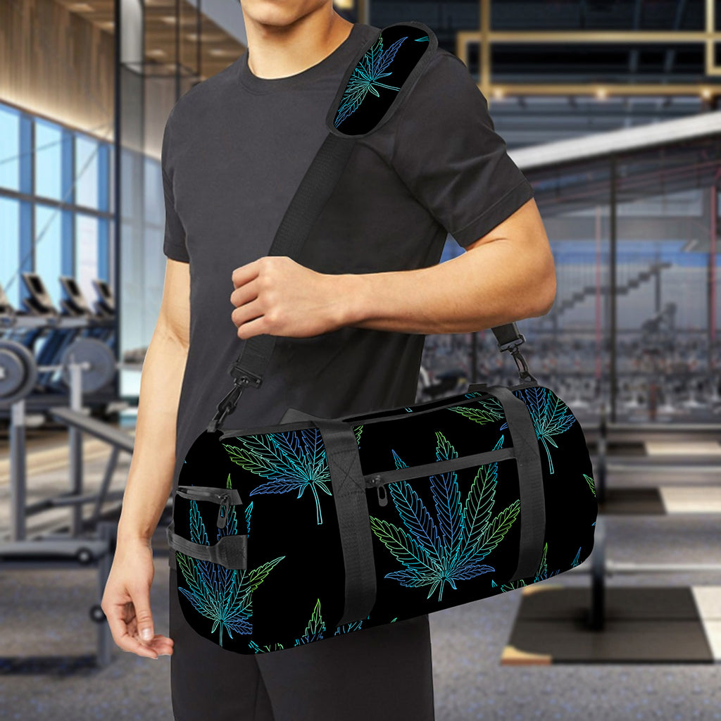Blue And Green Weed Leaf Pattern Print Gym Bag