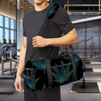 Blue And Green Weed Leaf Pattern Print Gym Bag