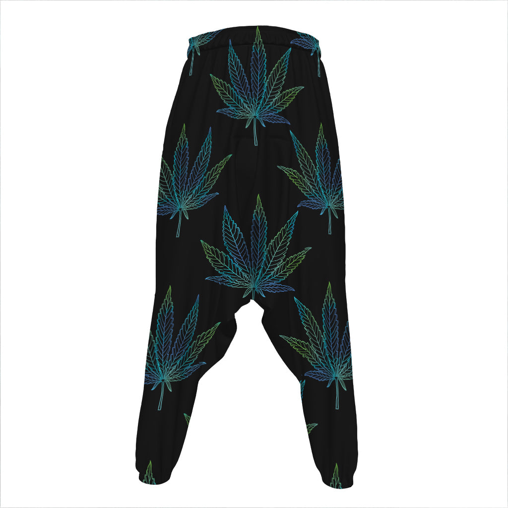 Blue And Green Weed Leaf Pattern Print Hammer Pants