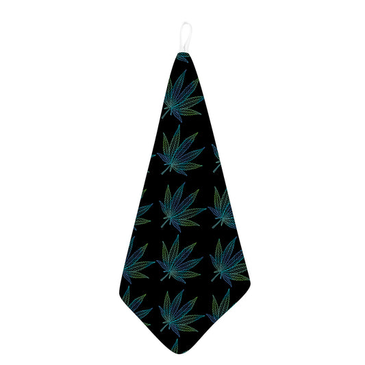 Blue And Green Weed Leaf Pattern Print Hand Towel