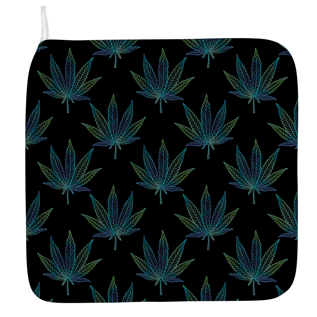 Blue And Green Weed Leaf Pattern Print Hand Towel