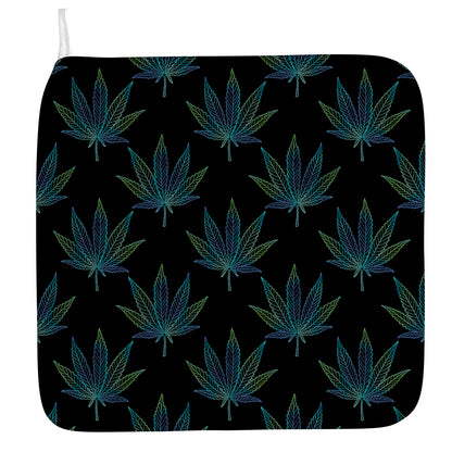 Blue And Green Weed Leaf Pattern Print Hand Towel