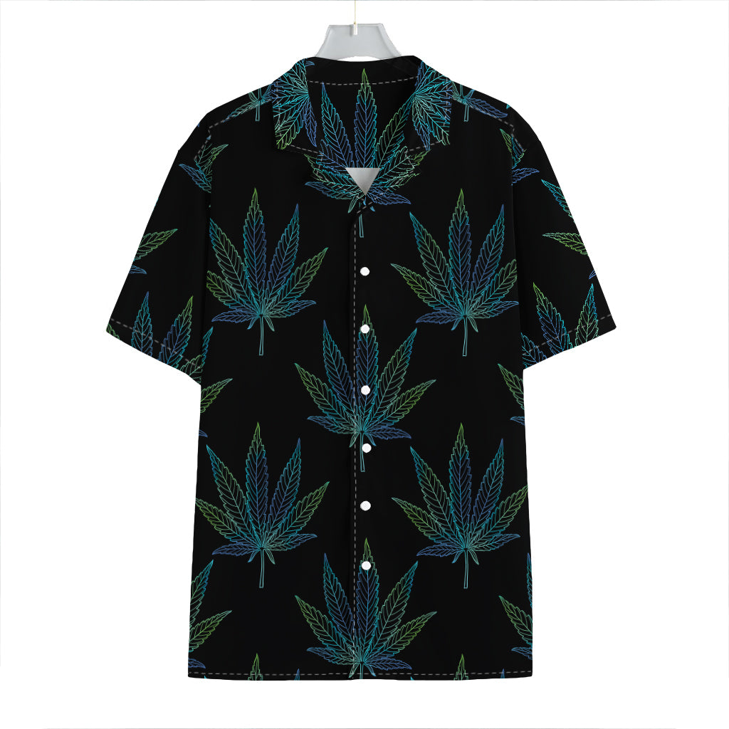 Blue And Green Weed Leaf Pattern Print Hawaiian Shirt