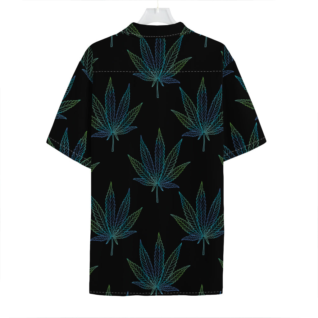 Blue And Green Weed Leaf Pattern Print Hawaiian Shirt