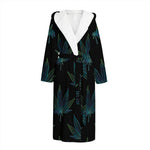 Blue And Green Weed Leaf Pattern Print Hooded Bathrobe