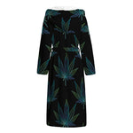 Blue And Green Weed Leaf Pattern Print Hooded Bathrobe