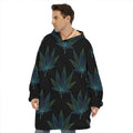Blue And Green Weed Leaf Pattern Print Hoodie Blanket