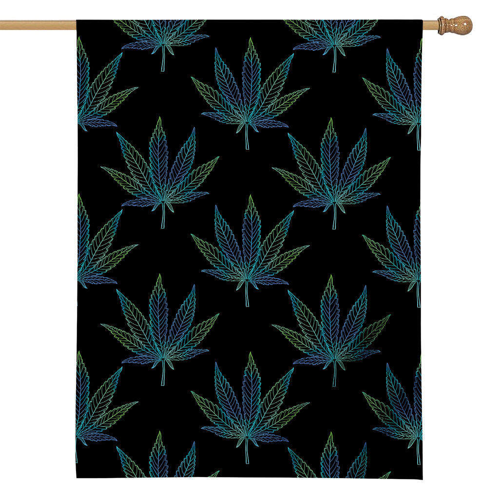 Blue And Green Weed Leaf Pattern Print House Flag
